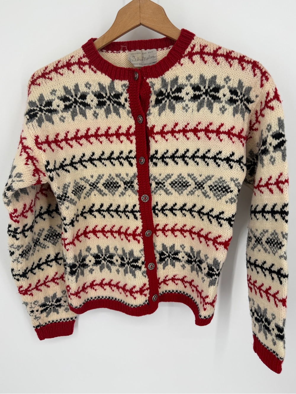 Vintage Nordic Fair Isle Handmade Virgin Wool Cardigan Mildred Nolan Sweater